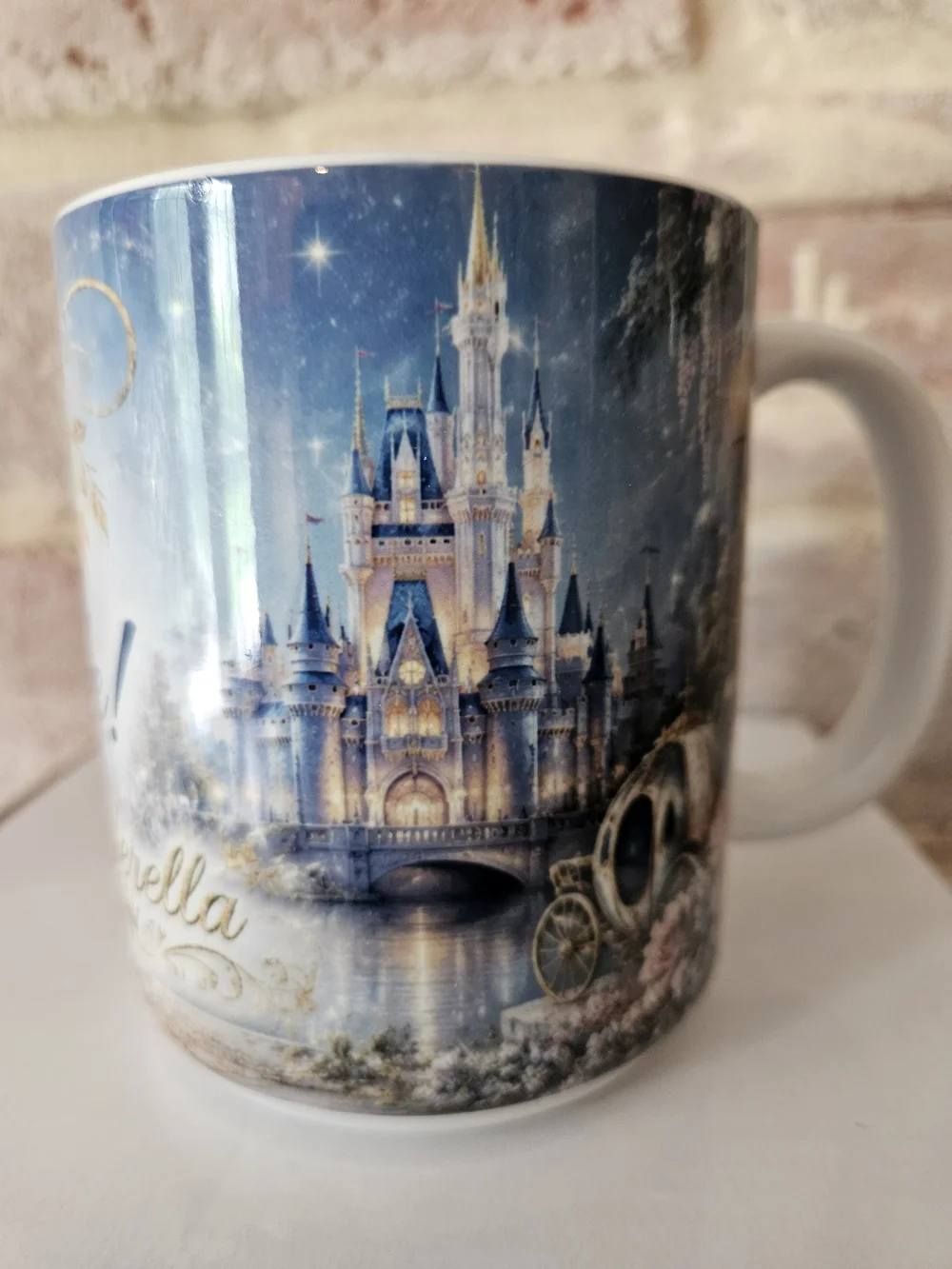 Hand Crafted White and Blue Cinderella Glass Slipper Coffee Mug